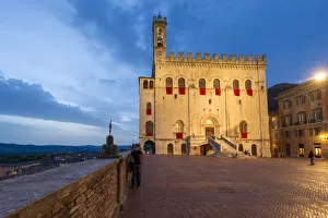 Gubbio, Umbria, Italy. Piazza Grande at dusk Gubbio, Umbria, Italy. Piazza Grande at dusk