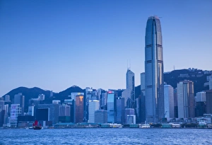 Hong Kong Island skyline and junk boat, Hong Kong Island, Hong Kong Hong Kong Island skyline and junk boat, Hong Kong Island, Hong Kong