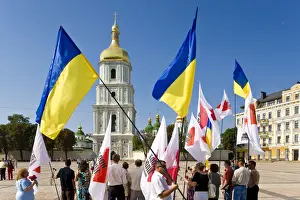 Prints of Independence day, Ukrainian national flags in the square outside St. Sophia Cathedral, Kiev, Ukraine Ukraine Prints: Independence Day Print: St. Sophia Cathedral, Kiev, Ukraine