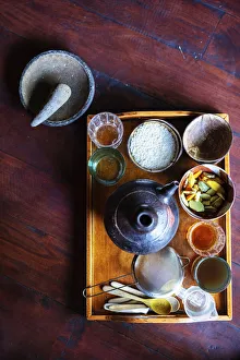 Indonesia, Bali. Ingredients for the preparation of Jamu juice - a tonic made from white Indonesia, Bali. Ingredients for the preparation of Jamu juice - a tonic made from white