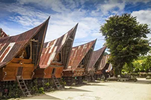 Ancient Batak Traditional Houses Print, Sumatra, Indonesia