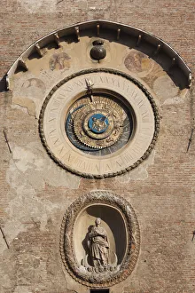Italy, Lombardy, Mantua, Piazza Broletto, Palazzo Broletto, clocktower detail Italy, Lombardy, Mantua, Piazza Broletto, Palazzo Broletto, clocktower detail