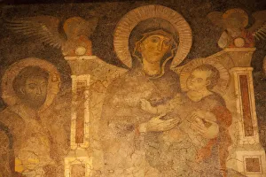 Italy, Rome, The Forum, Temple of Romulus, Early Christian Mural depicting Madonna Italy, Rome, The Forum, Temple of Romulus, Early Christian Mural depicting Madonna