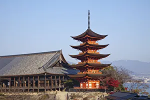 Japan, Miyajima Island, Hokoku Shrine, The Five Storied Pagoda and Senjokaku Hall Japan, Miyajima Island, Hokoku Shrine, The Five Storied Pagoda and Senjokaku Hall