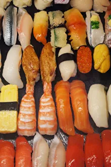 Japan, Tokyo, Restaurant Window Display of Plastic Sushi Japan, Tokyo, Restaurant Window Display of Plastic Sushi