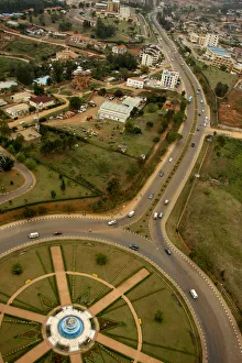 Kigali, Rwanda. A carefully modelled roundabout marks the beginning of the airport road Kigali, Rwanda. A carefully modelled roundabout marks the beginning of the airport road