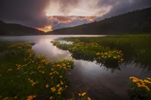 Lago Baccio in the Central Appennines in late spring at sunrise, Emilia Romagna, Italy Lago Baccio in the Central Appennines in late spring at sunrise, Emilia Romagna, Italy