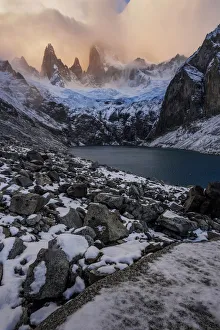 Laguna Sucia after a snowfall with Mt. Fitz Roy covered in clouds Laguna Sucia after a snowfall with Mt. Fitz Roy covered in clouds