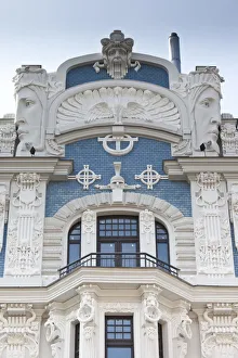 Latvia, Riga, Art Nouveau District, building detail at 10b Elizabetes Iela Street Latvia, Riga, Art Nouveau District, building detail at 10b Elizabetes Iela Street