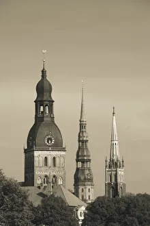 Latvia, Riga, Old Riga, view of three Riga churches Latvia, Riga, Old Riga, view of three Riga churches