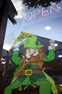 Leprecorn (Leprechaun) image in window of cafe, Temple Bar, Dublin, Irleand Leprecorn (Leprechaun) image in window of cafe, Temple Bar, Dublin, Irleand
