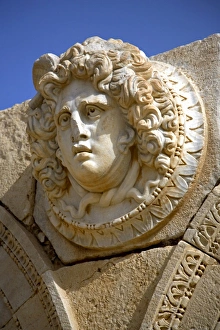 Libya; Tripolitania; Khums; The Head of the Medusa on arches in the Severan Forum at Leptis Magna Libya; Tripolitania; Khums; The Head of the Medusa on arches in the Severan Forum at Leptis Magna