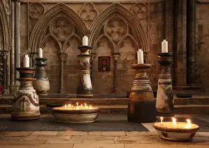 Prints of Lincoln, England. Candles lit in the chancel of Lincoln cathedral Lincoln Prints: Lincoln Cathedral Print: Candles in the Chancel