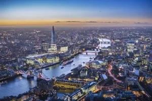Prints of Aerial view of The Shard, River Thames, Tower Bridge and City of London, London, England Bridge Prints: Aerial view Print of The Shard and City of London