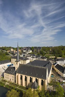Luxembourg, Luxembourg City, The low area of Grund and St. Jean du Grund Church Luxembourg, Luxembourg City, The low area of Grund and St. Jean du Grund Church