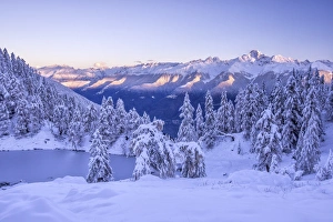 The magic of the first lights on the snowy peaks of the Reathian alps and Mount Disgrazia The magic of the first lights on the snowy peaks of the Reathian alps and Mount Disgrazia