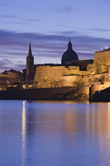 Malta, Valletta, Marsamxett Harbor and city walls Malta, Valletta, Marsamxett Harbor and city walls