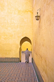 Man In Courtyard, Interior Of Mausoleum of Moulay Ismail, Meknes, Morocco, North Africa Man In Courtyard, Interior Of Mausoleum of Moulay Ismail, Meknes, Morocco, North Africa