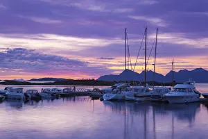 Marina at sunset, Kjerringoy, Nordland, Norway Marina at sunset, Kjerringoy, Nordland, Norway