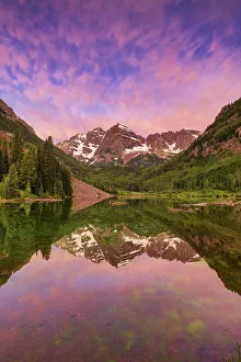 Maroon Bells Reflecting Print at Maroon Lake Sunrise