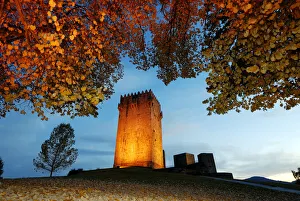 The medieval castle of Montalegre, dating from the 13th century, at sunset in Autumn The medieval castle of Montalegre, dating from the 13th century, at sunset in Autumn