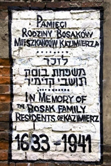 Images Dated 28th January 2015: Memorial on Residential Buiding, Kazimierz, Krakow, Poland, Europe
