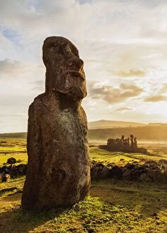 Ahu Tongariki Collection: Moais in Ahu Tongariki, Rapa Nui National Park, Easter Island, Chile