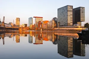Modern Architecture at the Media Harbour at sunrise, Dusseldorf, North Rhine Westphalia Modern Architecture at the Media Harbour at sunrise, Dusseldorf, North Rhine Westphalia