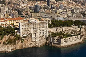Monaco Collection: Monaco Oceanographic Museum and Montecarlo, View from Helicopter, Cote d Azur