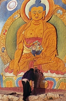 Tibetan Art Prints: Sera Monastery Print: Monk Bows Before Yama Dharmaraja