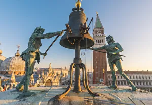 Venetian Architecture Images Prints: The Moors on top of the St Marks Clock Tower, St Marks Square, Venice, Veneto, Italy