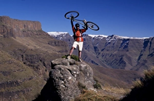 Mountain Bike Prints: Mountain Biker Print, Drakensberg Landscape