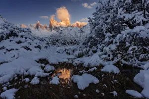 Mt. Fitz Roy at sunrise after an autumn snowfall, Los Glaciares National Park, Patagonia Mt. Fitz Roy at sunrise after an autumn snowfall, Los Glaciares National Park, Patagonia