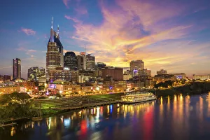 Prints of Nashville Skyline at Sunset, Nashville, Tennessee, USA Cumberland Prints: Nashville Skyline Print at Sunset