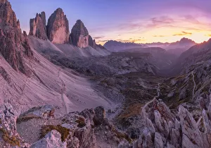The north faces of the Tre Cime di Lavaredo (Drei Zinnen) at sunset, Bolzano, South Tyrol The north faces of the Tre Cime di Lavaredo (Drei Zinnen) at sunset, Bolzano, South Tyrol
