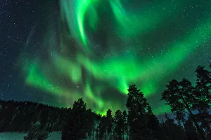 Prints of Norther Lights (Auora Borealis), Inari Lake, Lapland, Finland Finland Prints: Northern Lights Print, Inari Lake Landscape