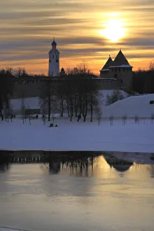Novgorod Kremlin and river Volkhov at sunset, Veliky Novgorod, Novgorod region, Russia Novgorod Kremlin and river Volkhov at sunset, Veliky Novgorod, Novgorod region, Russia