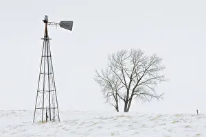 Winter Landscape Photography Canada Prints: Old Windmill Willows Saskatchewan, Canada