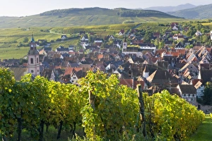 Old wine town of Riquewihr & vineyard, Alsace, France Old wine town of Riquewihr & vineyard, Alsace, France