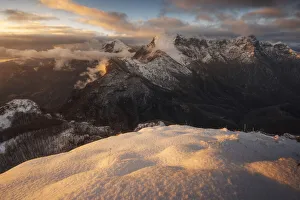 The Pania della Croce and Pania Secca seen from the Monte Croce during a winter sunset in The Pania della Croce and Pania Secca seen from the Monte Croce during a winter sunset in