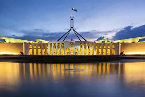 Parliament Prints: Parliament House at Dusk Print, Canberra, Australia