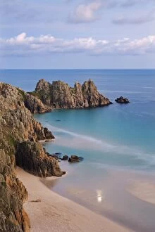 Images Dated 17th October 2010: Pednvounder Beach and Logan Rock from the clifftops near Treen, Porthcurno, Cornwall, England