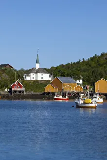 Picturesque harbour, Moskenes, Moskenesoy, Lofoten, Nordland, Norway Picturesque harbour, Moskenes, Moskenesoy, Lofoten, Nordland, Norway