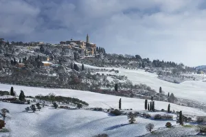 Pienza and the Orcia valley covered in snow right after the Burian blizzard Pienza and the Orcia valley covered in snow right after the Burian blizzard