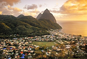 St Lucia Pitons Prints: Pitons and Soufrierre, St