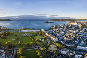 Plymouth, city skyline, Hoe park and lighthouse, Plymouth Sound, Devon, England