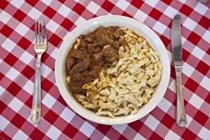Porkolt & Galuska (Beef Goulash & Dumplings), Central Market, Budapest, Hungary Porkolt & Galuska (Beef Goulash & Dumplings), Central Market, Budapest, Hungary