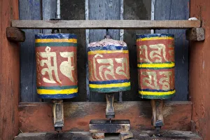 Prayer wheels at the Jambay Lhakhang temple in Bhutan Prayer wheels at the Jambay Lhakhang temple in Bhutan