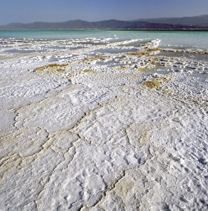 Pure salt crystallizes on the flats beside Lake Assal Pure salt crystallizes on the flats beside Lake Assal