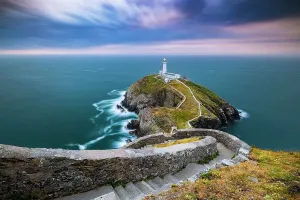 Prints of South Stack Lighthouse at sunset, Anglesey, Holy Island, Wales, Great Britain, United Kingdom Related Image Prints: South Stack Lighthouse Print, Anglesey at Sunset
